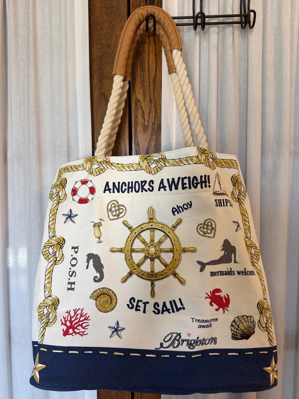 Brighton Sail Into Summer Coastal Nautical Canvas Rope Handle Tote